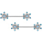 14 Gauge 9/16 Aqua Gem Snowflake Christmas Barbell Nipple Ring Set