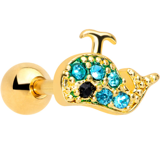 16 Gauge 1/4 Aqua Gem Gold Tone Water Whale Cartilage Tragus
