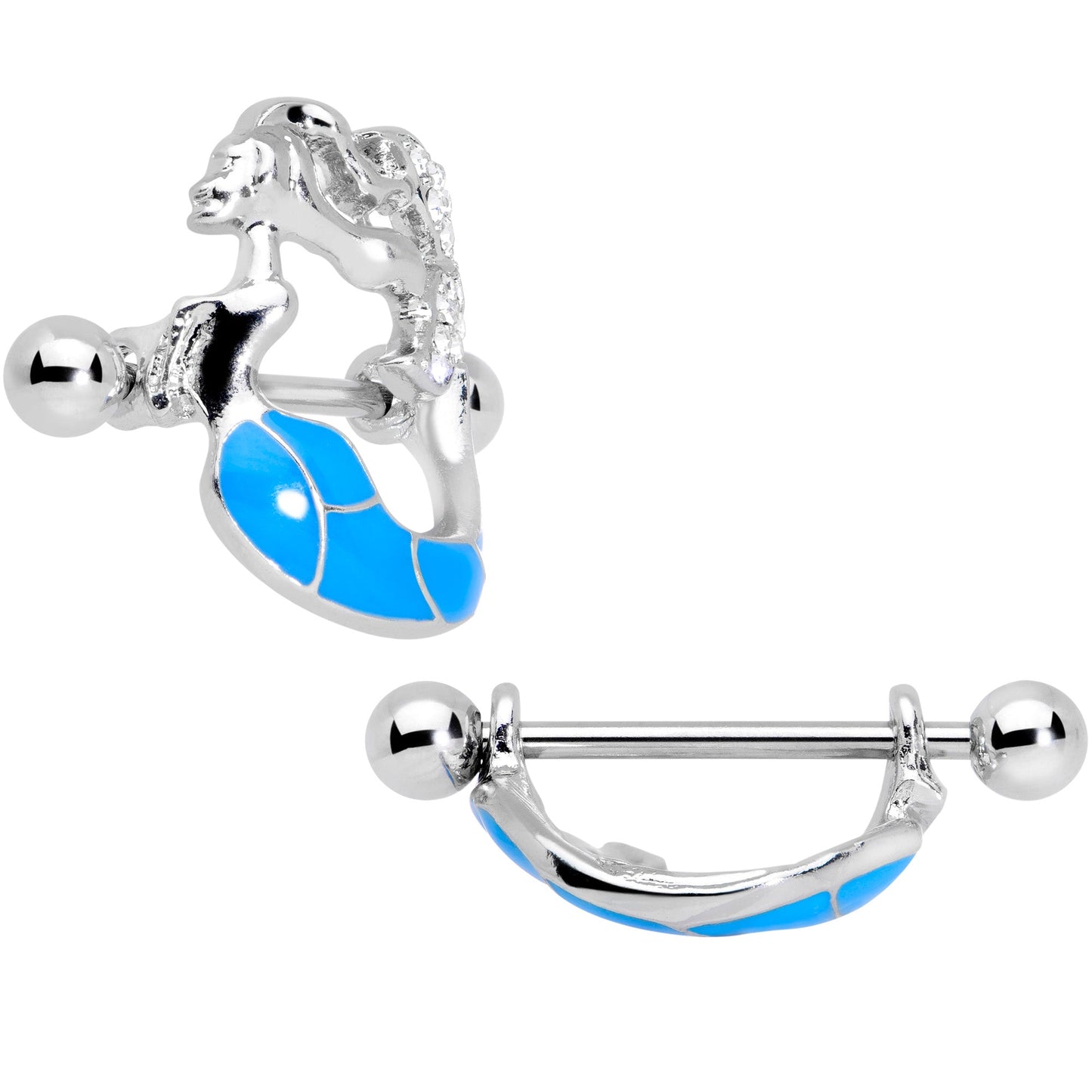 14 Gauge 9/16 Clear Gem Blue Mermaid Nipple Shield Set