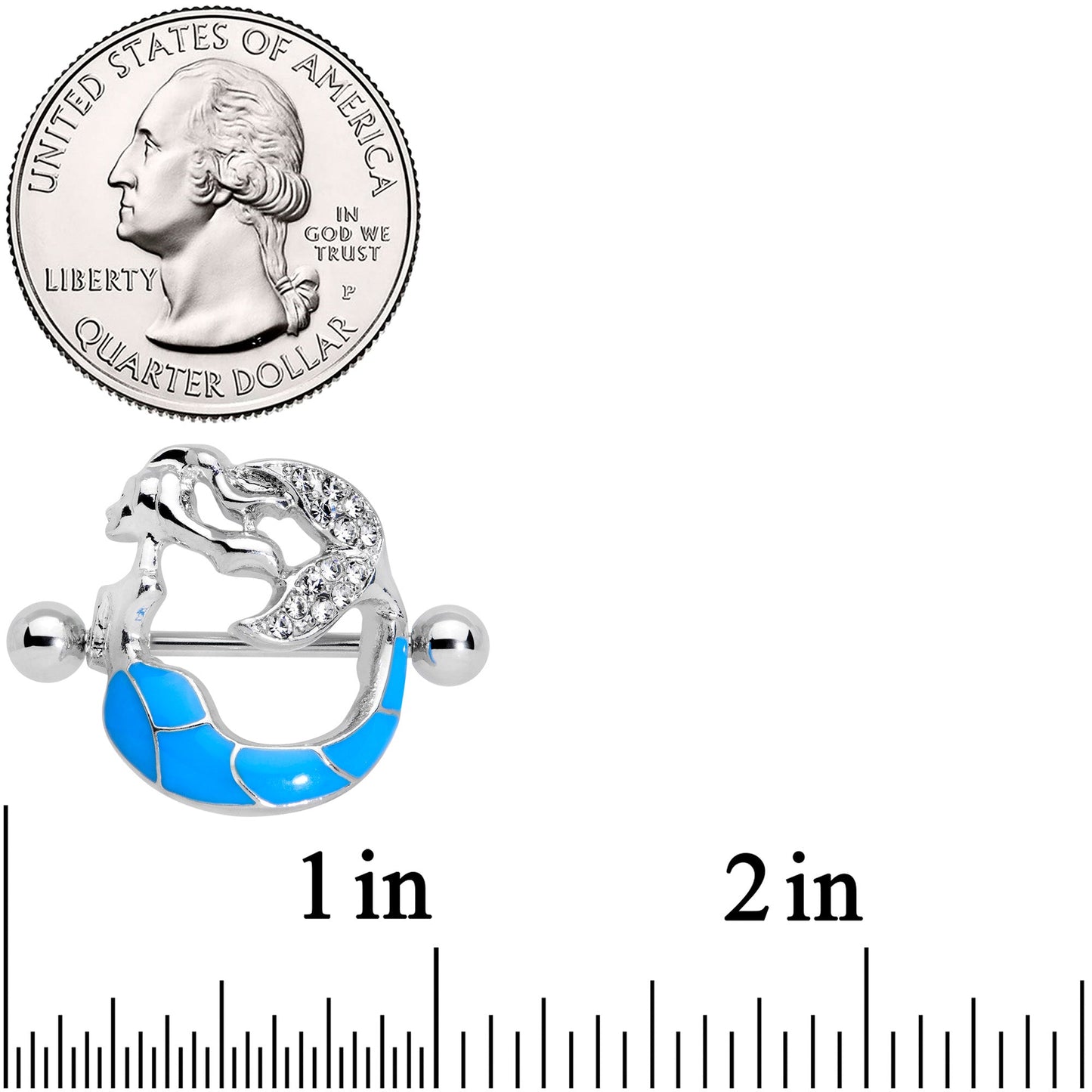 14 Gauge 9/16 Clear Gem Blue Mermaid Nipple Shield Set