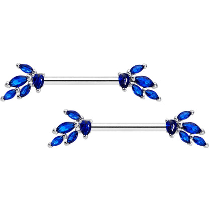 14 Gauge 9/16 Blue Gem Raindrop Cluster Barbell Nipple Ring Set