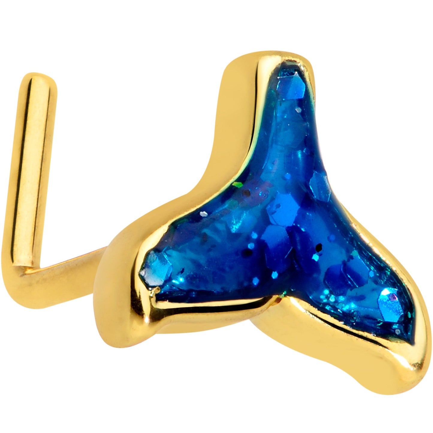 20 Gauge 1/4 Gold Tone Iridescent Mermaid Tail L Shaped Nose Ring
