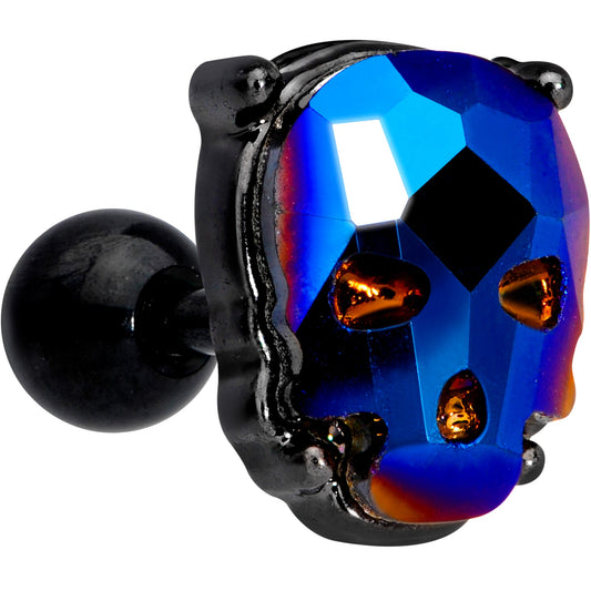 16 Gauge 1/4 Blue Gem Black Sugar Skull Halloween Cartilage Tragus