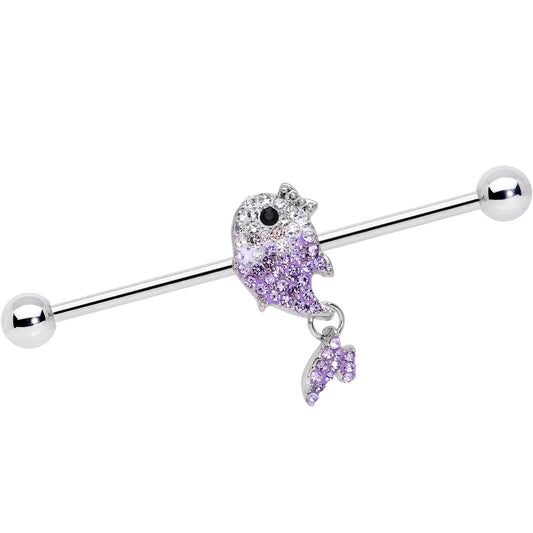 14 Gauge Clear Purple Gem Fish Dangle Industrial Barbell 38mm