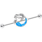 14 Gauge Clear Gem Blue Curved Mermaid Industrial Barbell 38mm