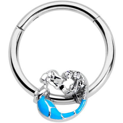 16 Gauge 3/8 Clear Gem Blue Curved Mermaid Hinged Segment Ring