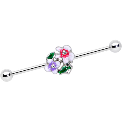 14 Gauge Clear Gem Fanciful Flowers Industrial Barbell 38mm