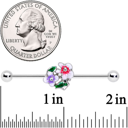 14 Gauge Clear Gem Fanciful Flowers Industrial Barbell 38mm