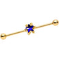 14 Gauge Blue Gem Gold Tone Star Industrial Barbell 38mm