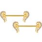 14 Gauge 9/16 Clear Gem Gold Tone Angels Wings Barbell Nipple Ring Set