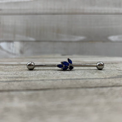 14 Gauge Blue Gem Leaf Cluster Industrial Barbell 38mm