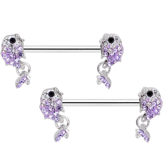 14 Gauge 9/16 Clear Purple Gem Sweet Fish Barbell Nipple Ring Set