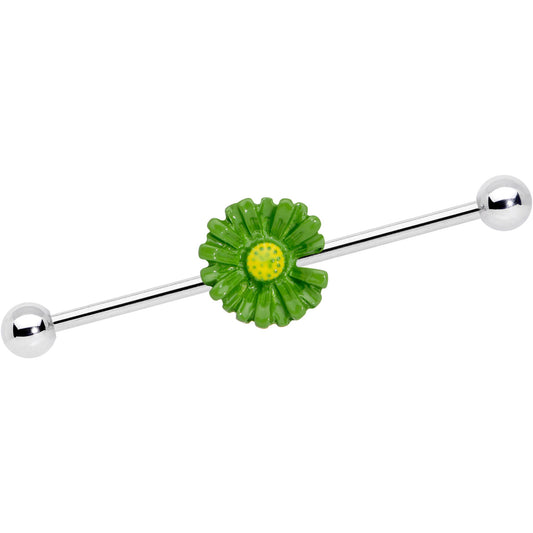 14 Gauge Green Daisy Industrial Barbell 38mm