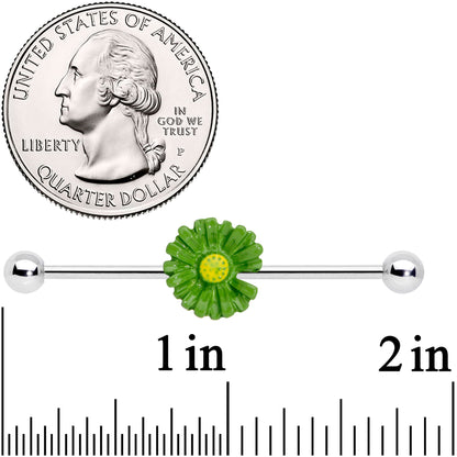 14 Gauge Green Daisy Industrial Barbell 38mm