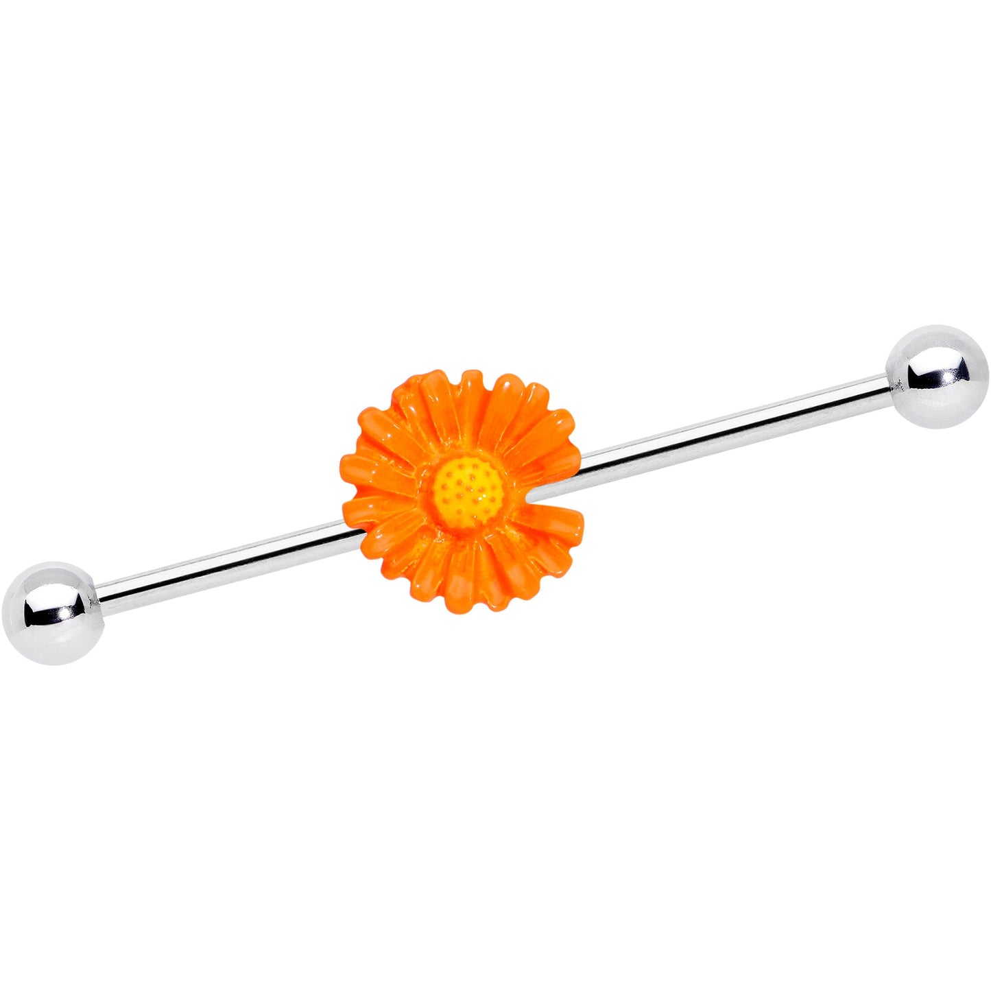 14 Gauge Orange Daisy Industrial Barbell 38mm