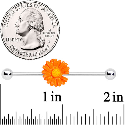 14 Gauge Orange Daisy Industrial Barbell 38mm