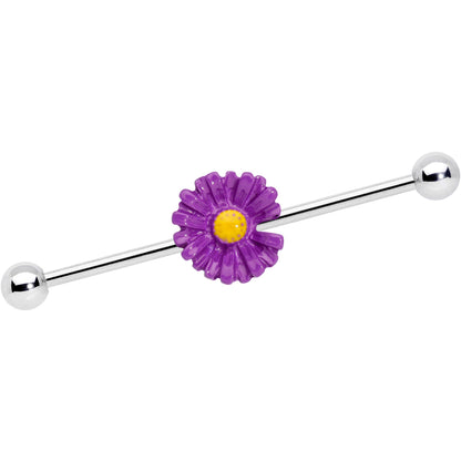 14 Gauge Purple Daisy Industrial Barbell 38mm