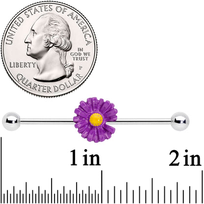 14 Gauge Purple Daisy Industrial Barbell 38mm