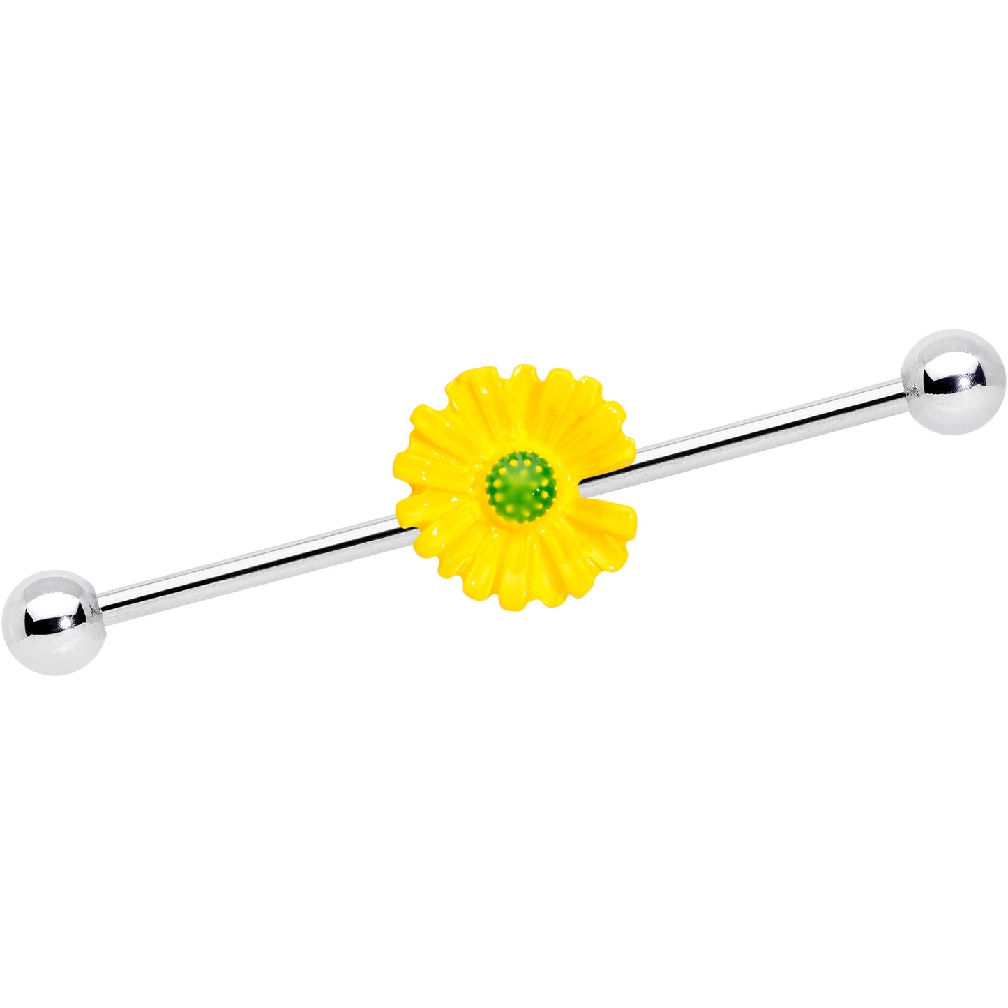 14 Gauge Yellow Daisy Industrial Barbell 38mm