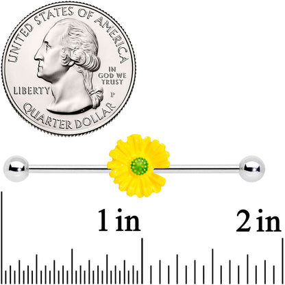 14 Gauge Yellow Daisy Industrial Barbell 38mm