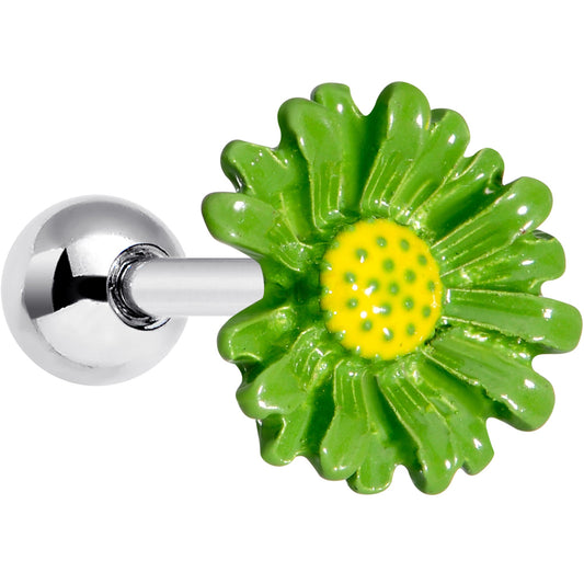 16 Gauge 1/4 Green Daisy Flower Cartilage Tragus Earring