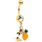 Clear Gem Gold Tone Carrot Bunny Dangle Belly Ring