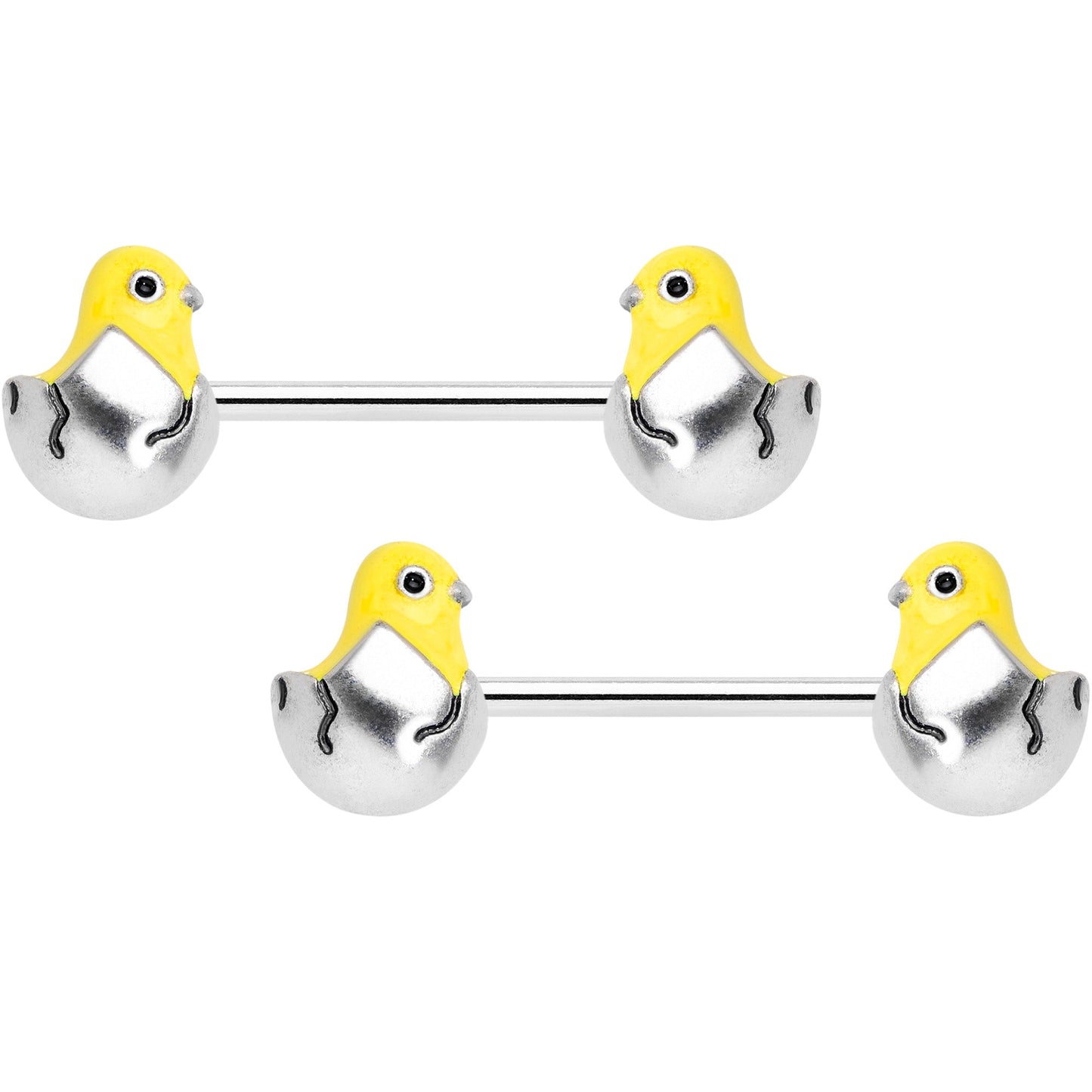 14 Gauge 9/16 Hatching Easter Chick Barbell Nipple Ring Set