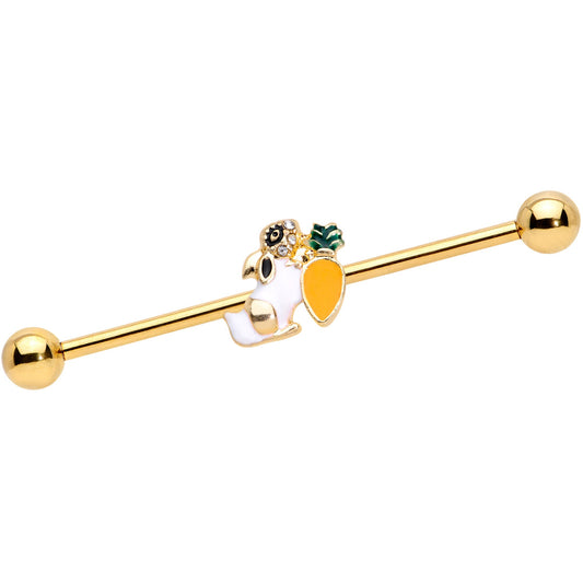 14 Gauge Gold Tone Carrot Bunny Industrial Barbell 38mm