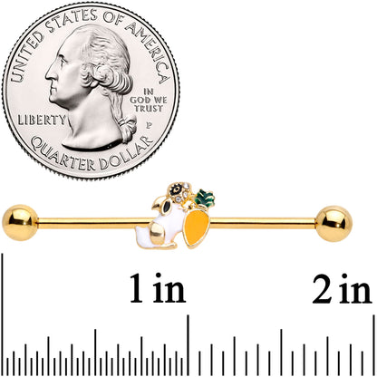 14 Gauge Gold Tone Carrot Bunny Industrial Barbell 38mm