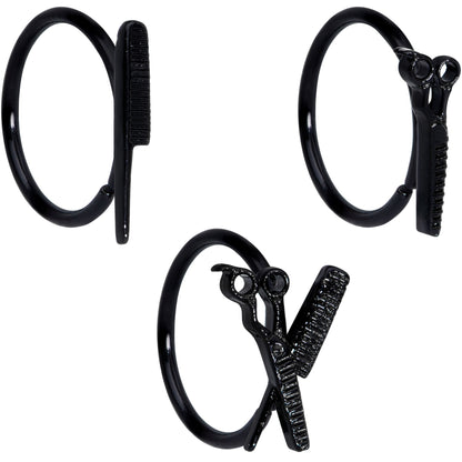 18 Gauge 3/8 Black Scissors Comb Hair Nose Hoop Set of 3