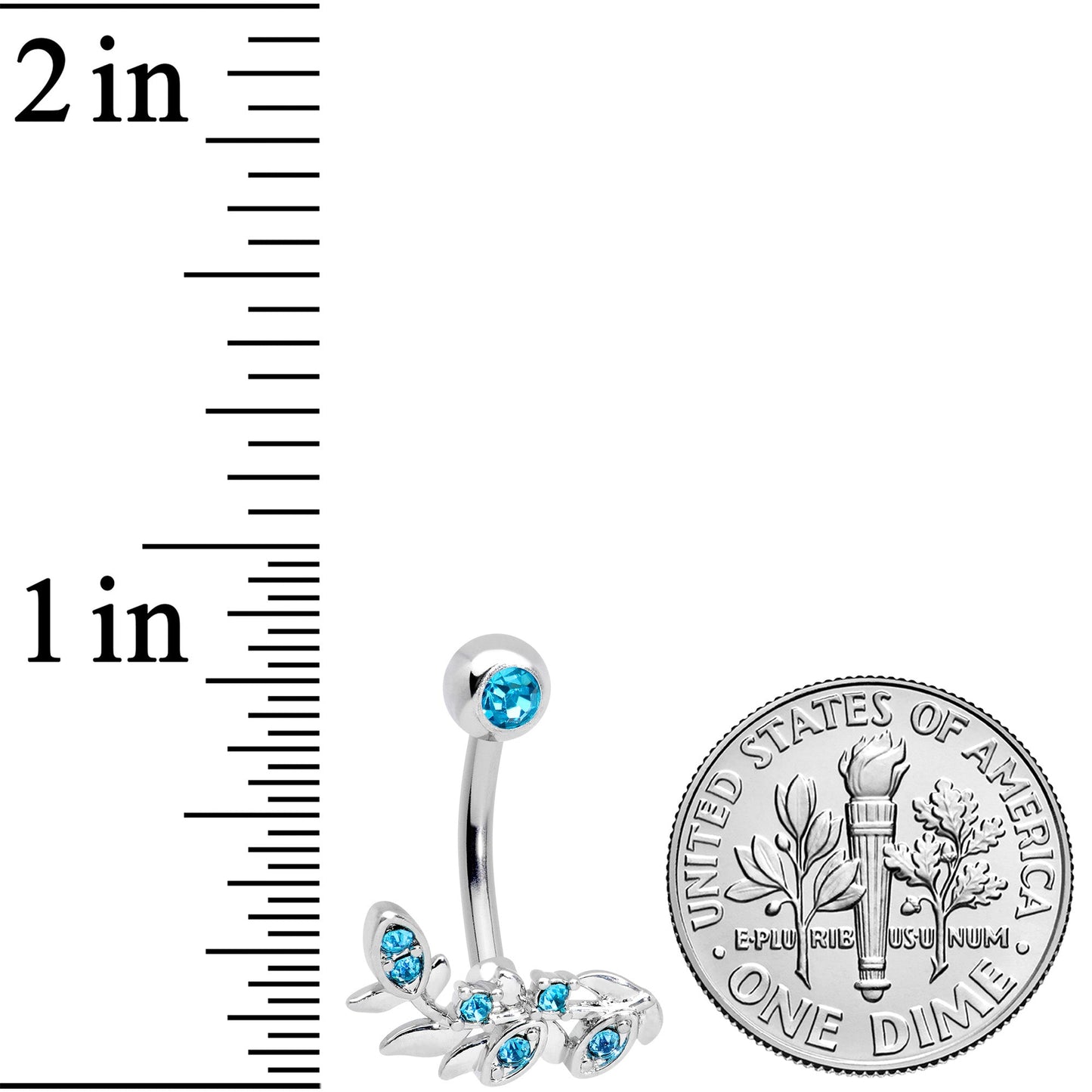 Aqua Gem Leaf Branch Belly Ring