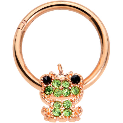 16 Gauge 3/8 Green Gem Rose Gold Tone Royal Frog Hinged Segment Ring