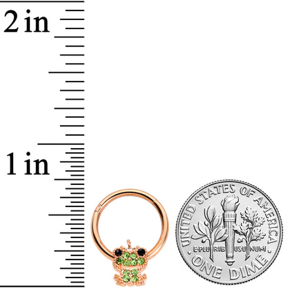 16 Gauge 3/8 Green Gem Rose Gold Tone Royal Frog Hinged Segment Ring