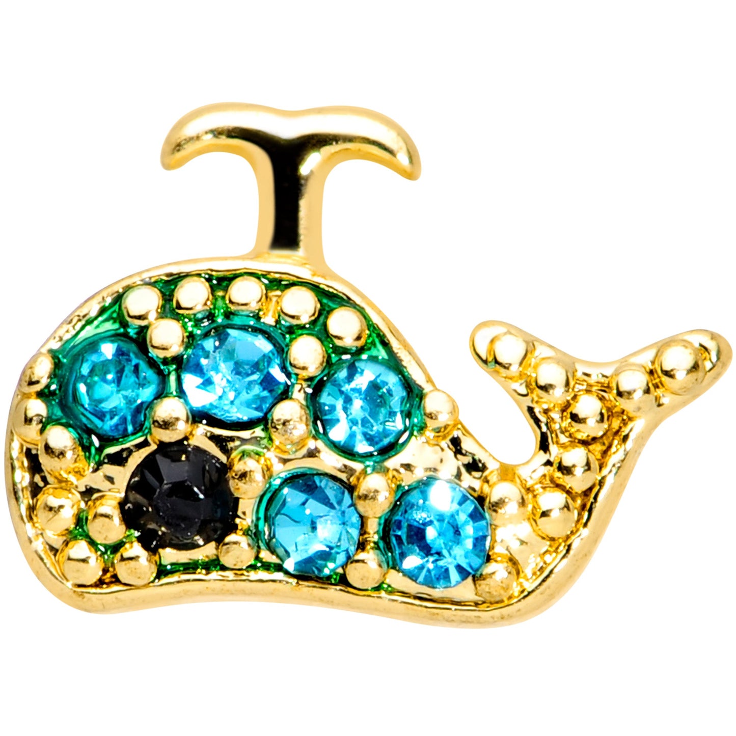 16 Gauge 5/16 Aqua Gem Gold Tone Water Whale Labret Monroe Tragus