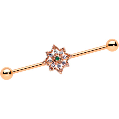 14 Gauge Green Gem Rose Gold Tone Open Star Industrial Barbell 38mm