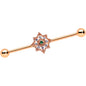 14 Gauge Green Gem Rose Gold Tone Open Star Industrial Barbell 38mm