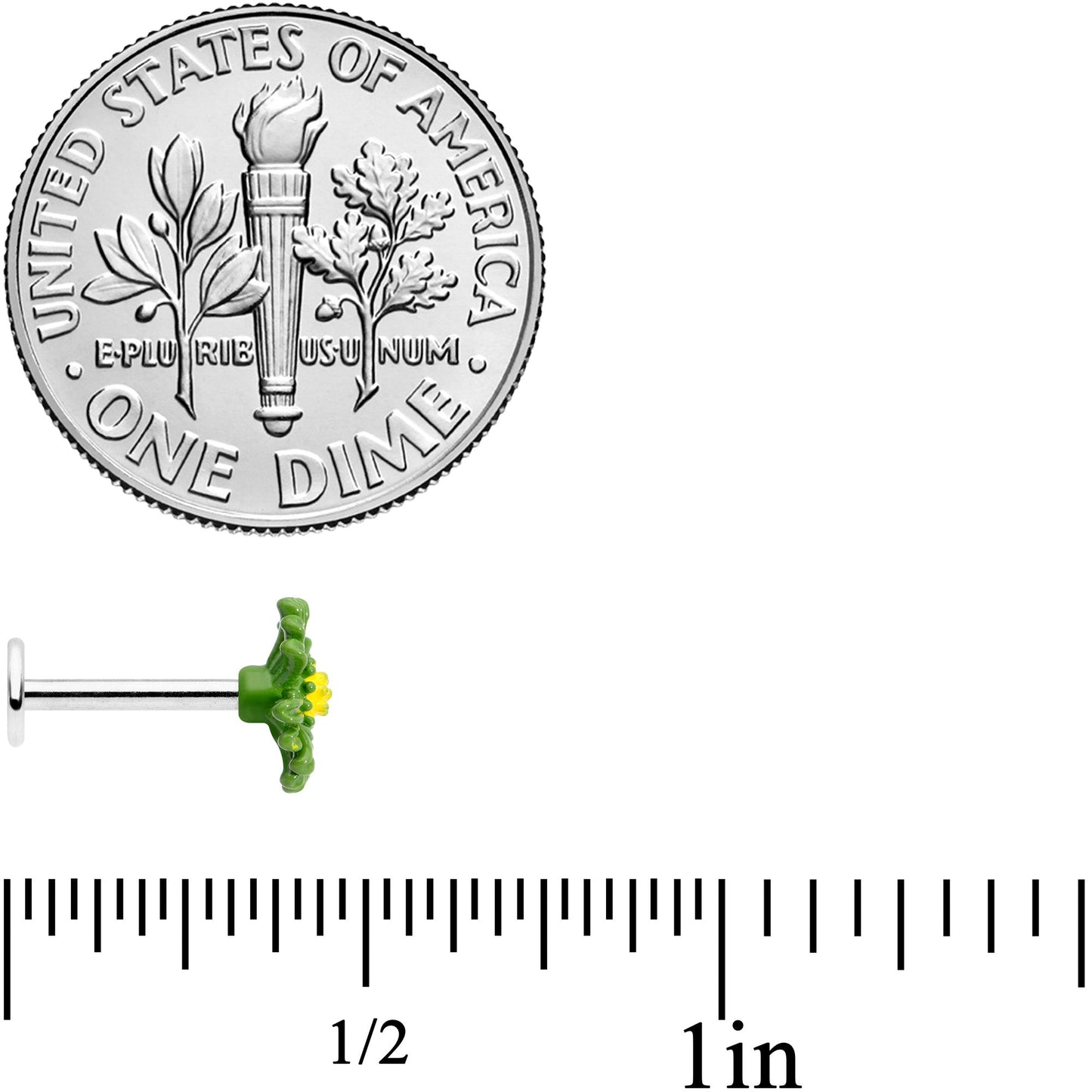 16 Gauge 5/16 Green Daisy Flower Labret Monroe Tragus
