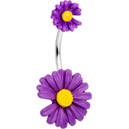 Purple Double Flower Double Mount Belly Ring