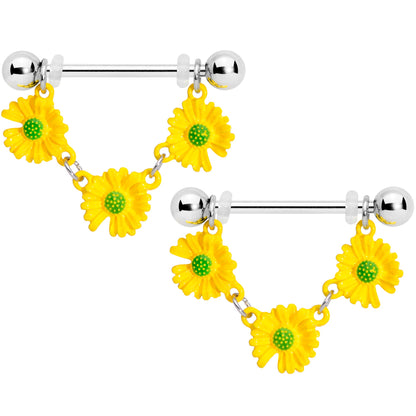 14 Gauge 13/16 Yellow Daisy Chain Dangle Nipple Ring Set