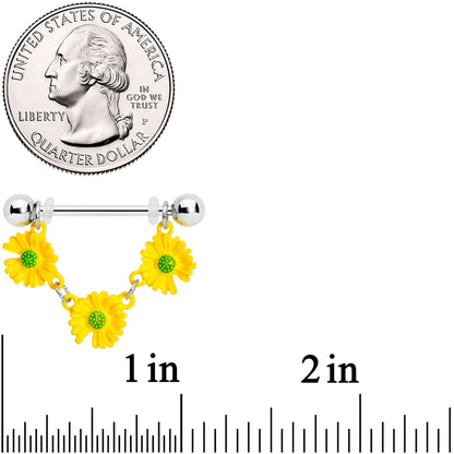 14 Gauge 13/16 Yellow Daisy Chain Dangle Nipple Ring Set