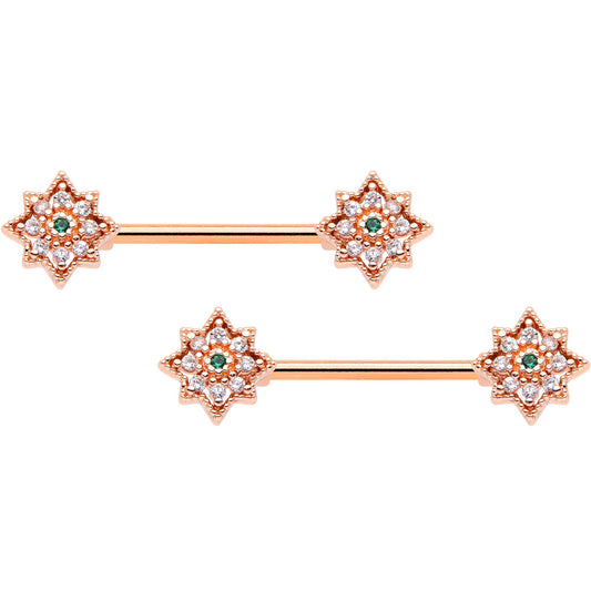 14 Gauge 9/16 Clear Gem Rose Gold Tone Evening Star Nipple Ring Set