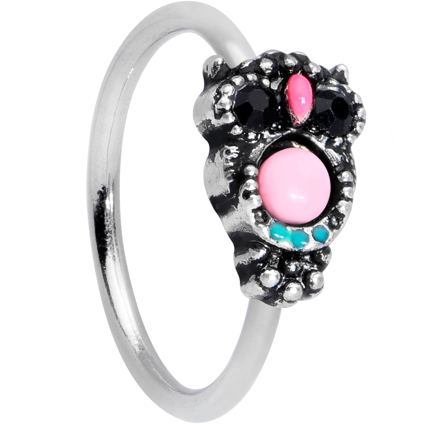 20 Gauge 5/16 Black Gem Pink Orb Owl Nose Hoop