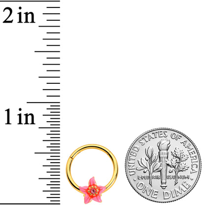 16 Gauge 3/8 Pink Gem Gold Tone Exotic Floral Star Hinged Segment Ring