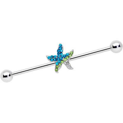 14 Gauge Blue Green Gem Glam Starfish Industrial Barbell 38mm