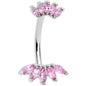 Pink CZ Gem Double Crown Double Mount Belly Ring