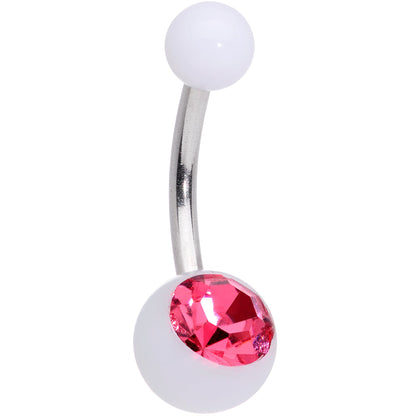 Pink Gem White Pink Flower Pearlescent Belly Ring Set of 3