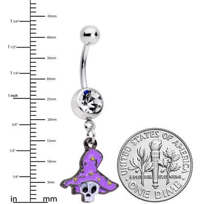 Clear Gem Skull Purple Witch Hat Halloween Dangle Belly Ring
