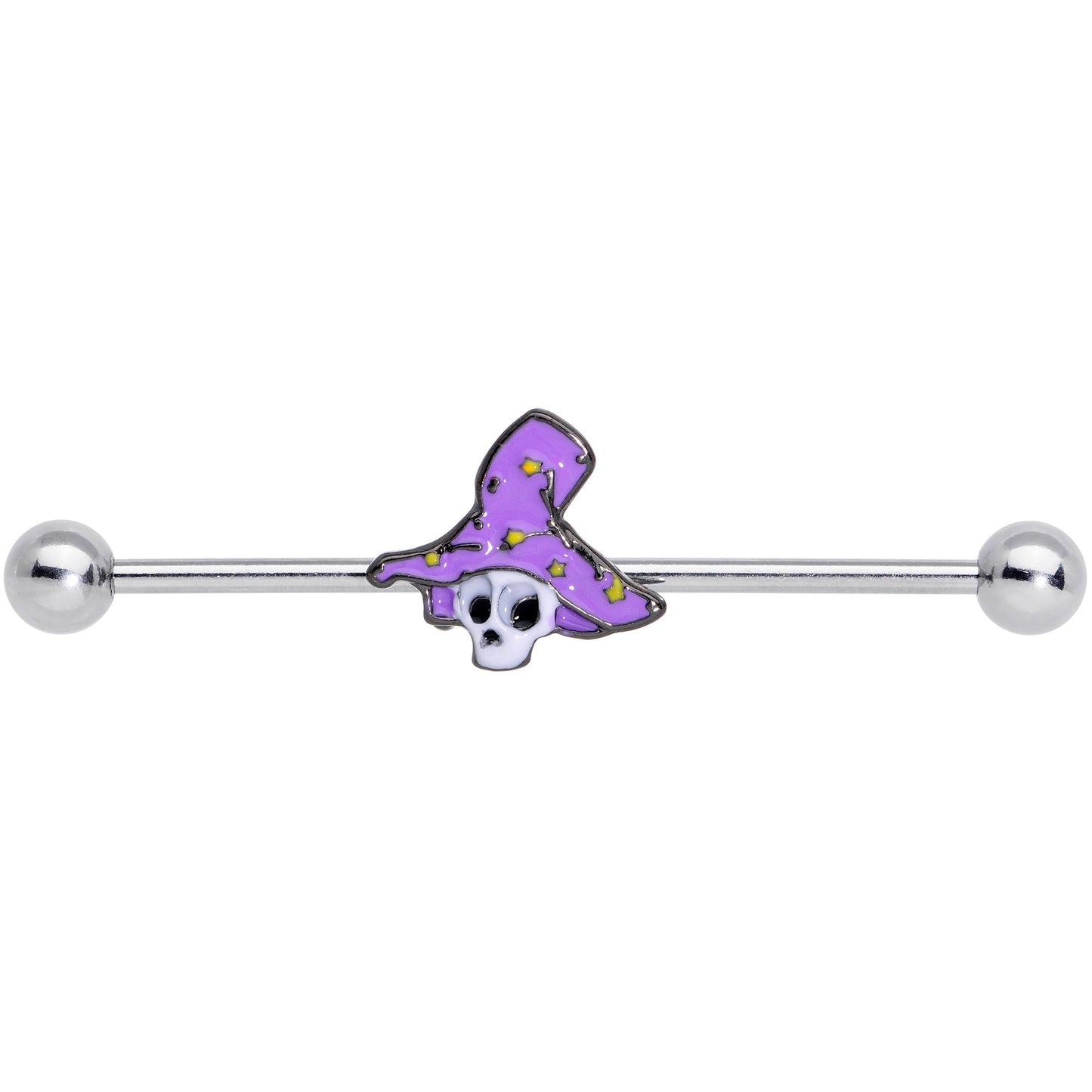 14 Gauge Skull Purple Witch Hat Halloween Industrial Barbell 38mm