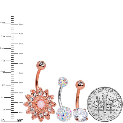 Aurora Clear Gem Rose Gold Tone Flower Belly Ring Set of 3