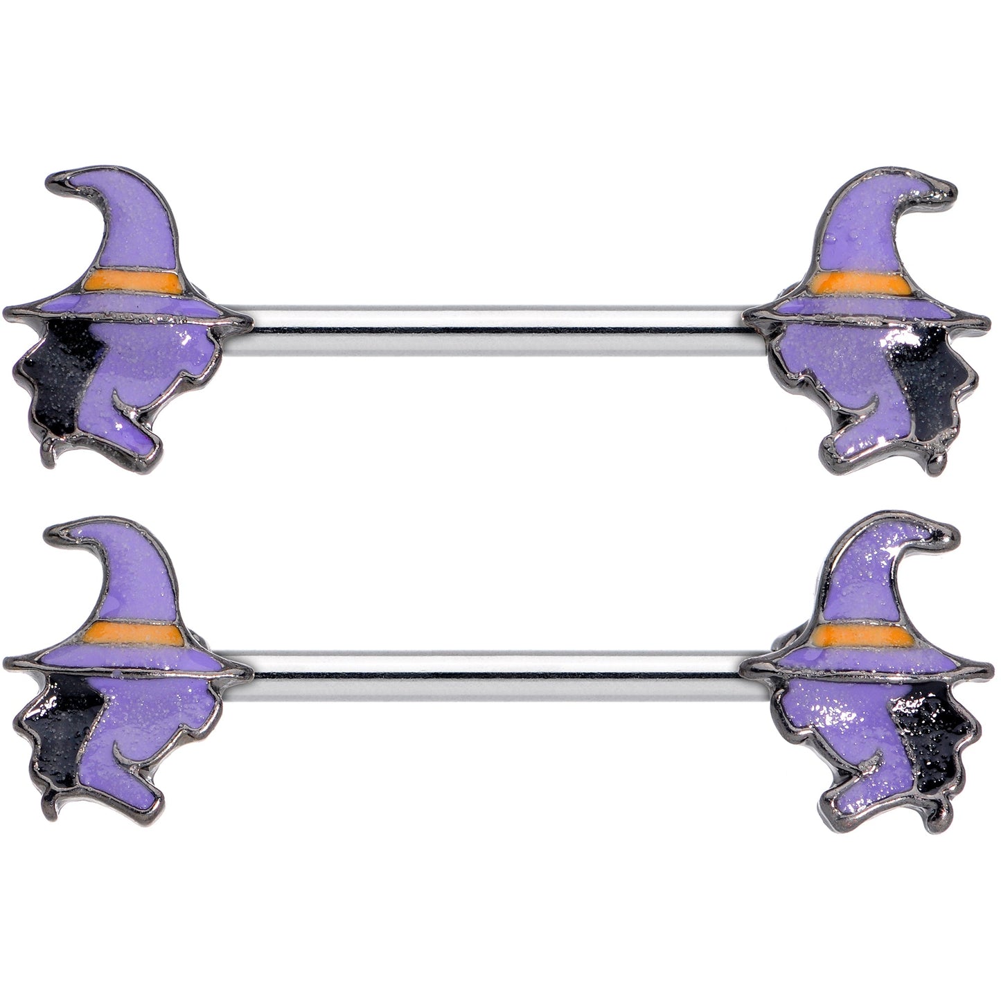 14 Gauge 5/8 Purple Witch Halloween Barbell Nipple Ring Set